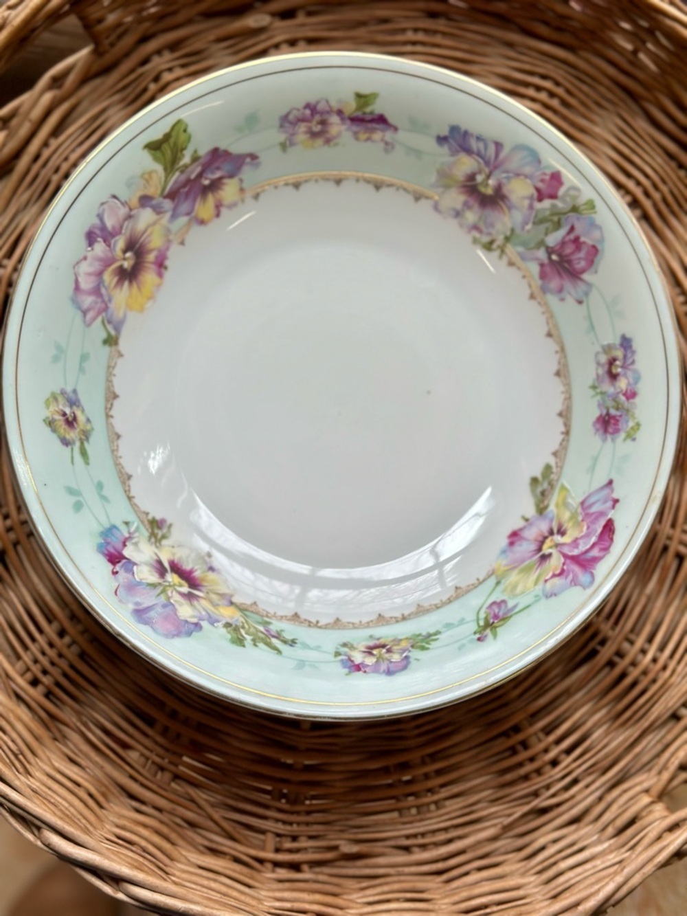 Vintage PM Bavaria Floral Porcelain Bowl with Lavender Yellow and Mint Accents
